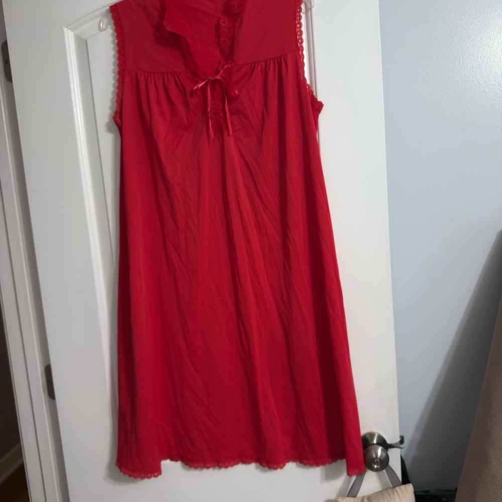 Red Sleeveless Nightgown with Lace Trim Shadowline M